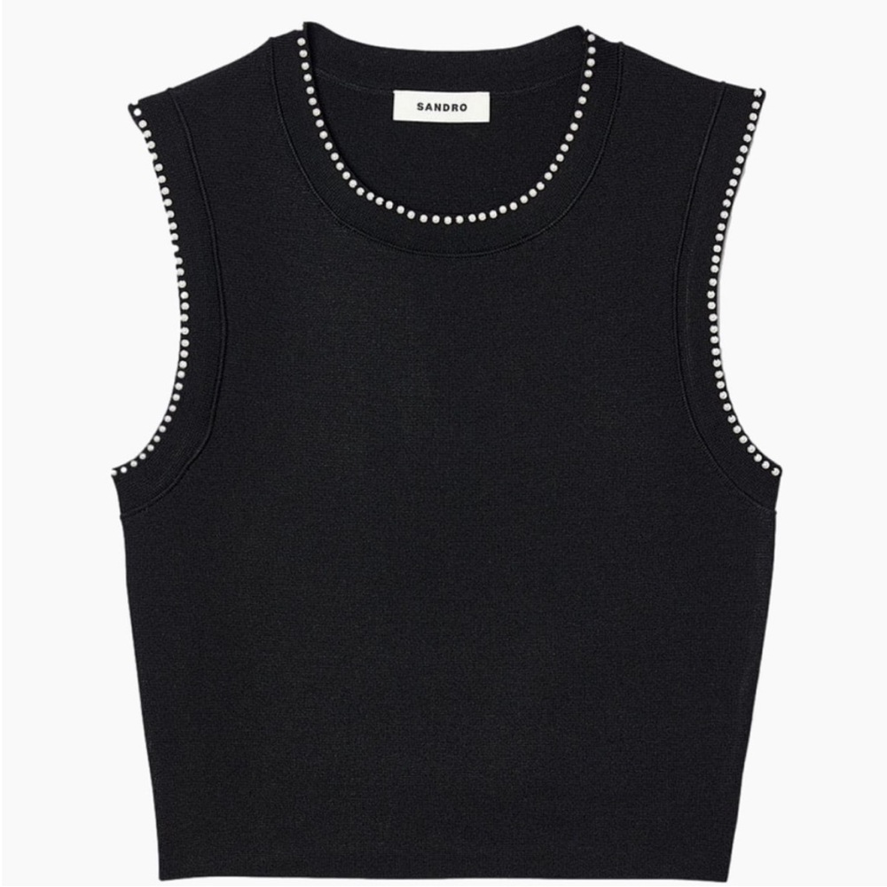 NWT Sandro Gild Pearl Trimmed Knit Top--missing a few pearls on back neckline